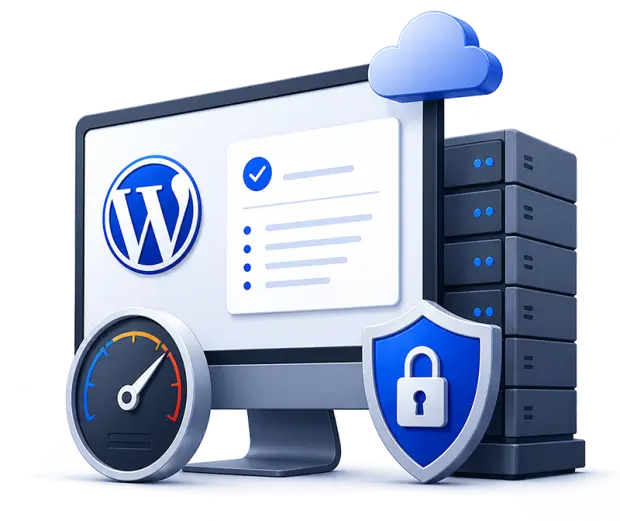 Hosting WordPress, seguridad, rendimiento y servidores en azul Hosting WordPress, seguridad, rendimiento y servidores en azul