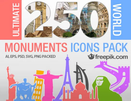 250 iconos gratuitos de monumentos para uso personal y comercial. Web Artesanal